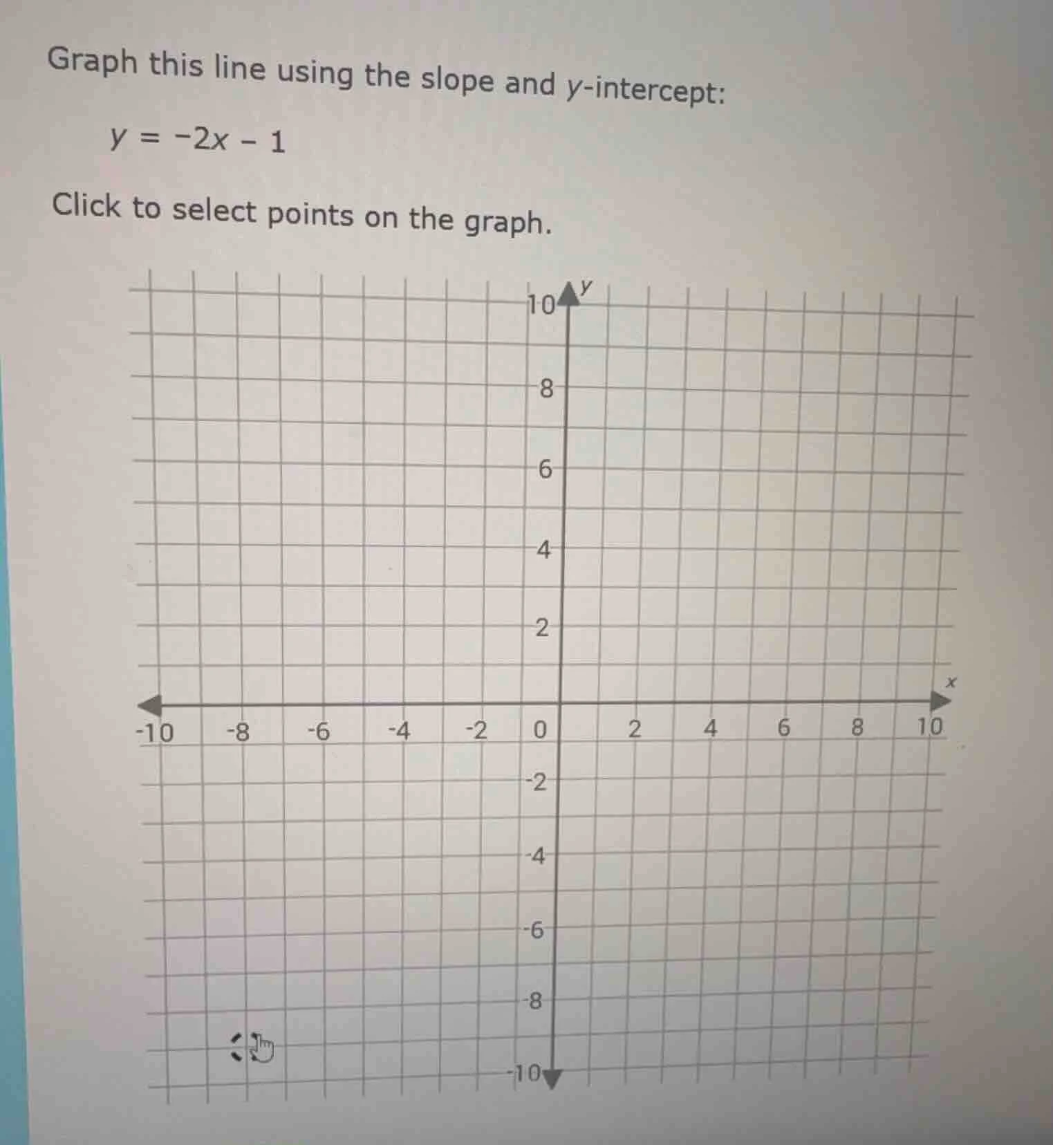 graph this line using the slope and y-intercept: y = -2x - 1 click to s…