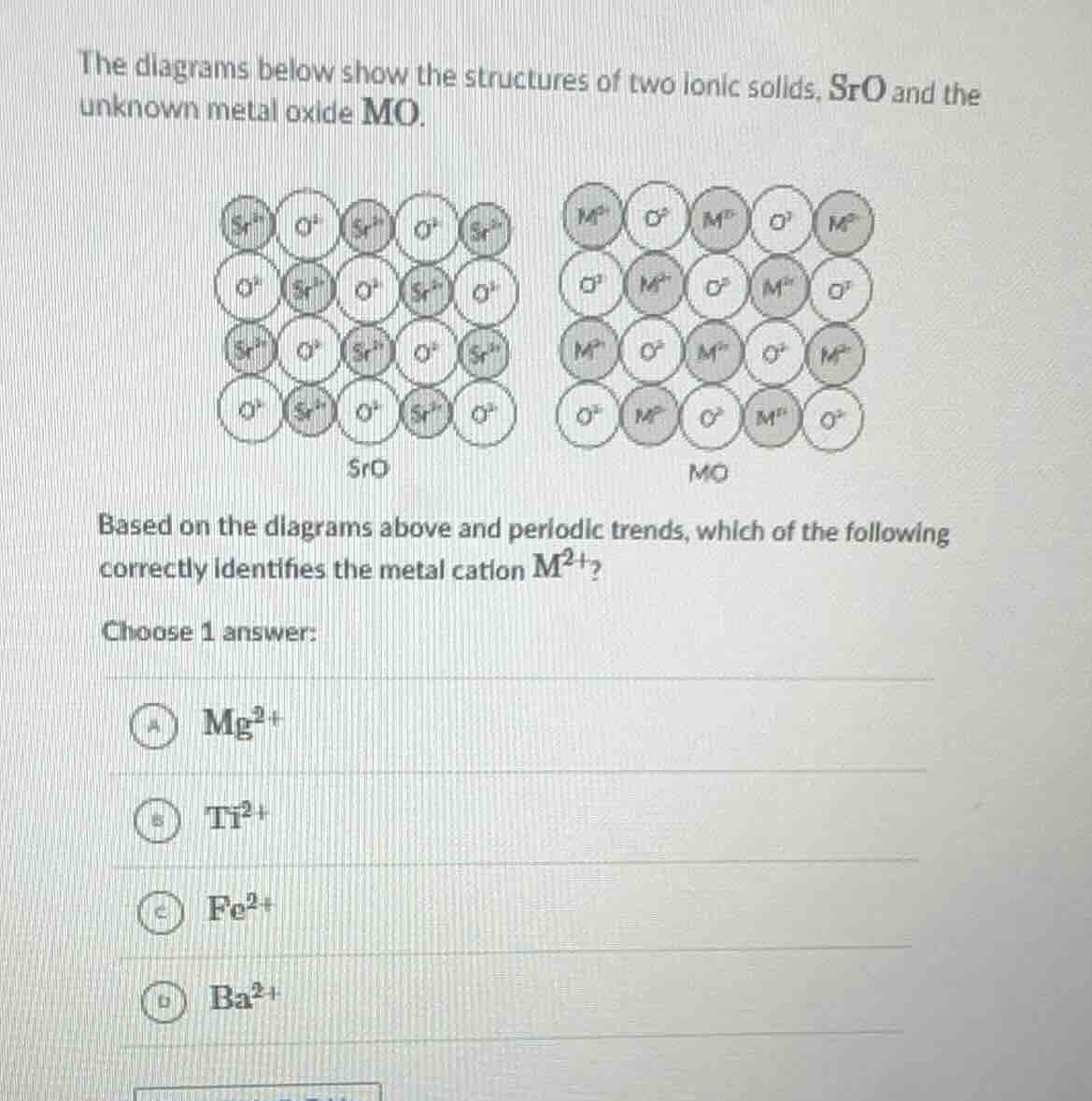 the diagrams below show the structures of two ionic solids, sro and the…