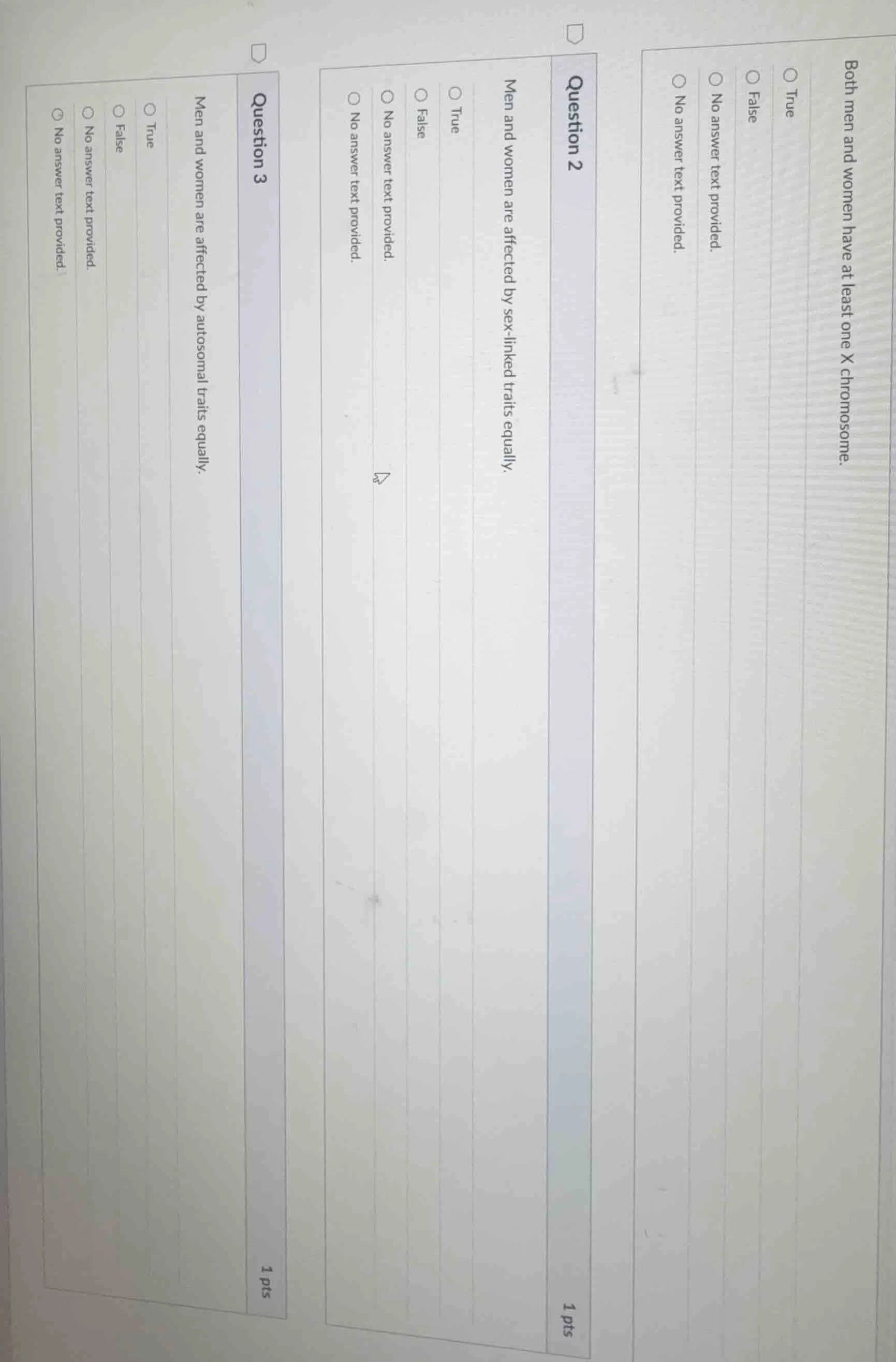 question (no number shown): both men and women have at least one x chro…