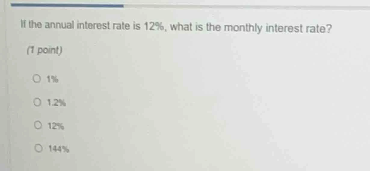 if the annual interest rate is 12%, what is the monthly interest rate? …