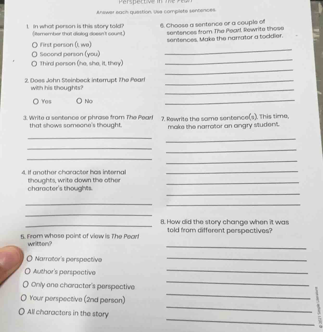 perspective in the pearl answer each question. use complete sentences. …