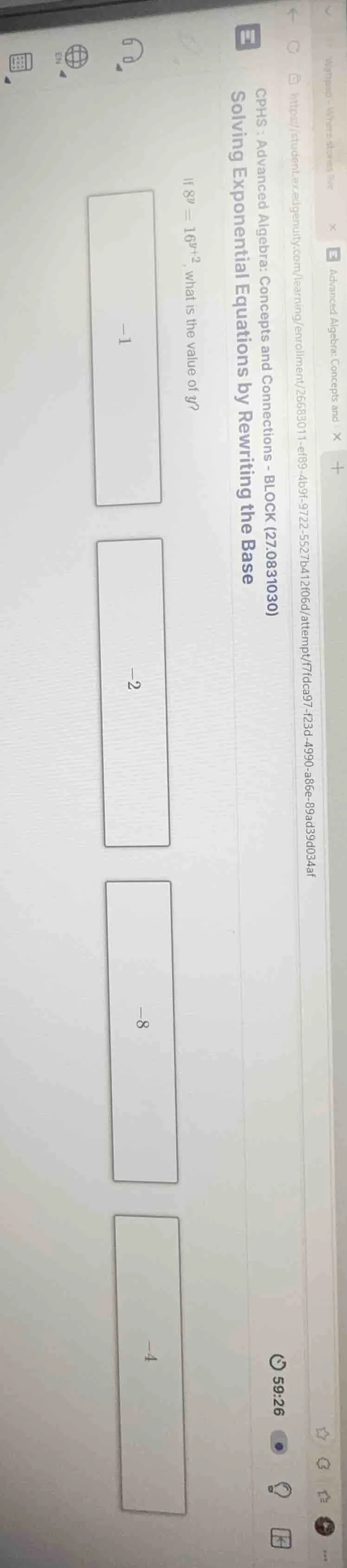 solving exponential equations by rewriting the base if $8^y = 16^{y + 2…