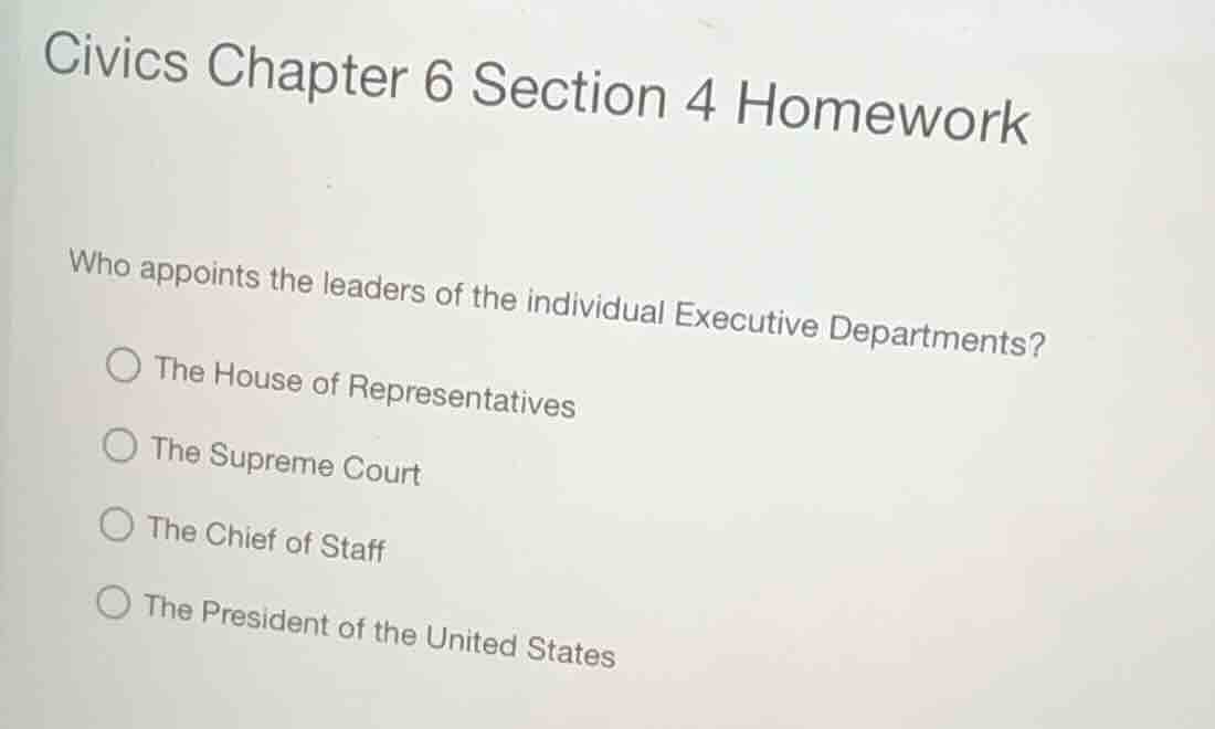 civics chapter 6 section 4 homework who appoints the leaders of the ind…