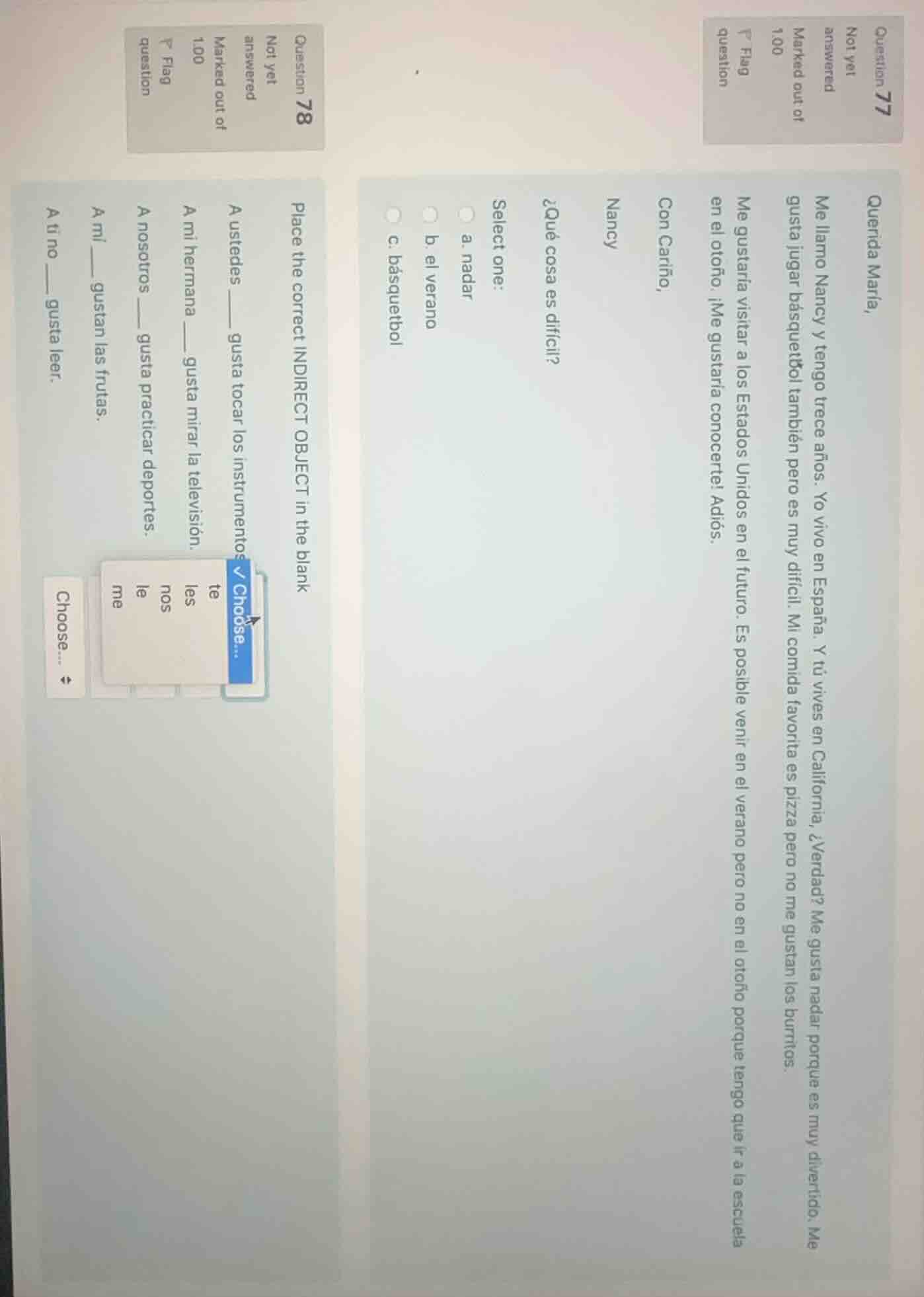 question 77 not yet answered marked out of 1.00 flag question querida m…