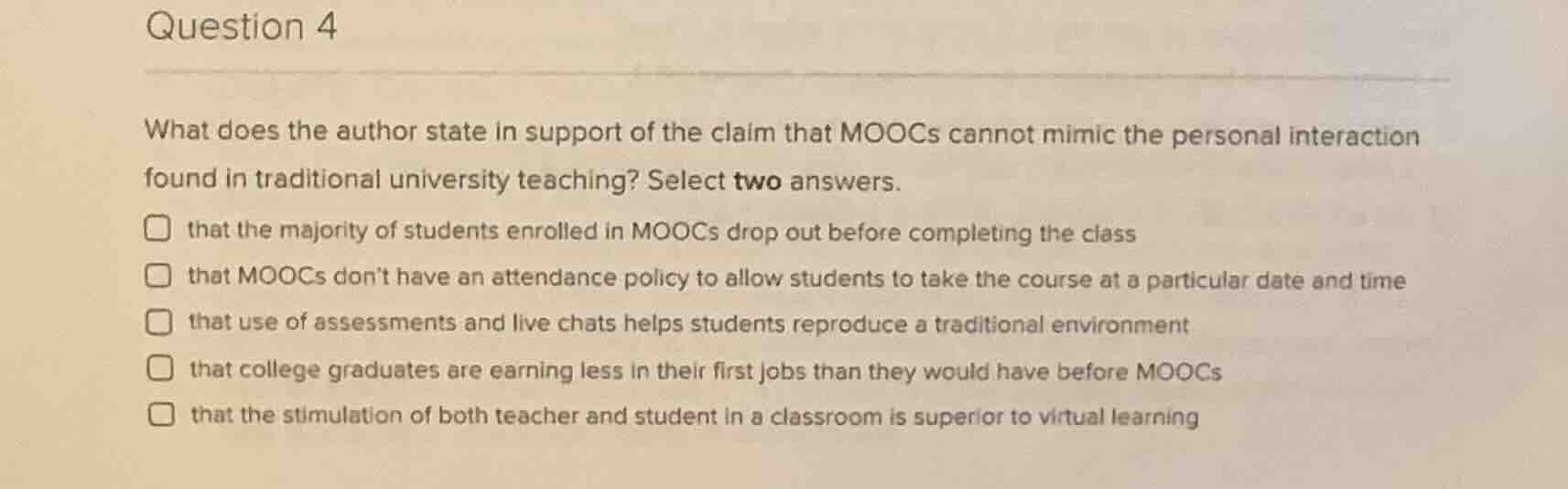 question 4 what does the author state in support of the claim that mooc…