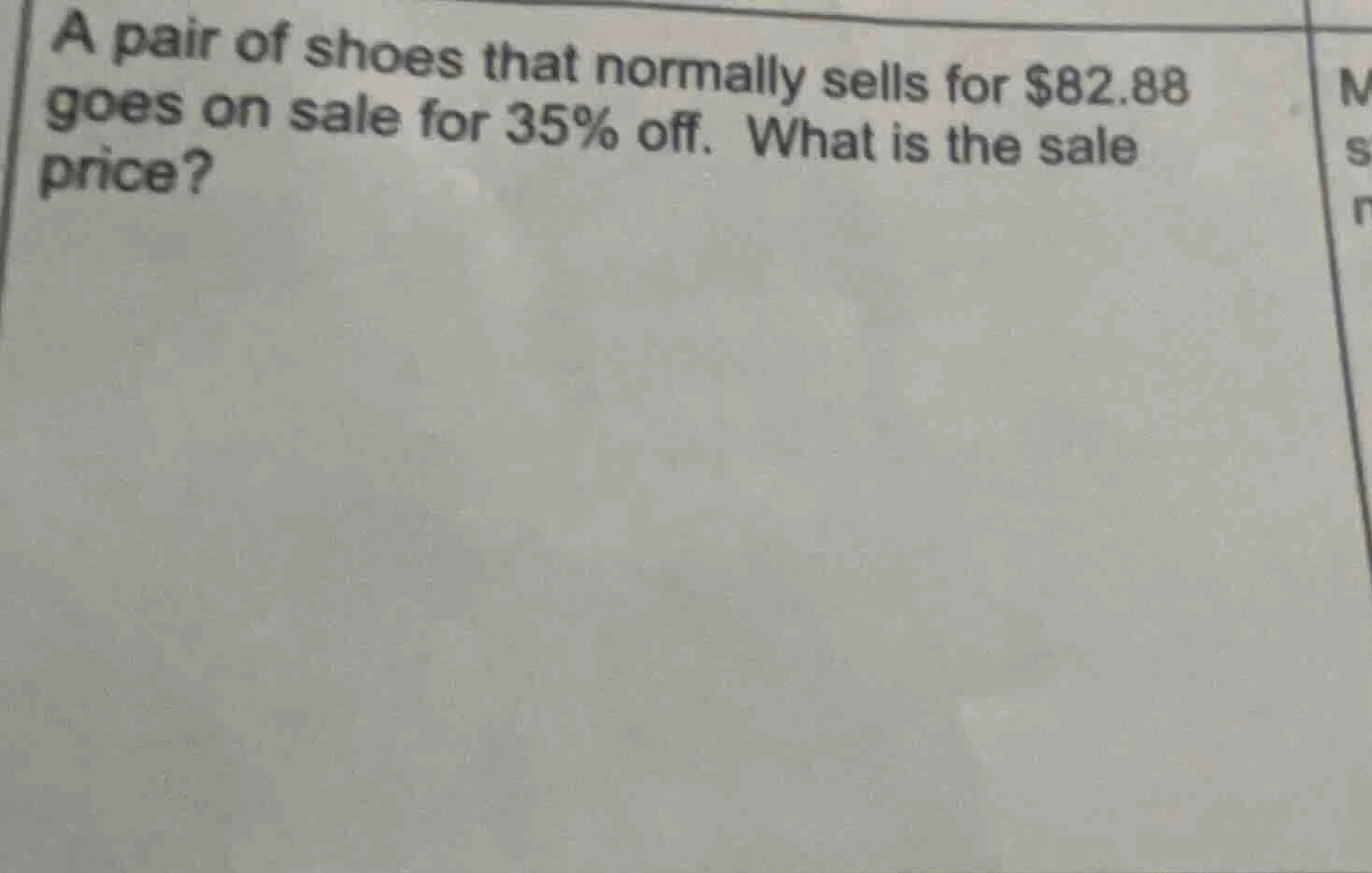 a pair of shoes that normally sells for $82.88 goes on sale for 35% off…