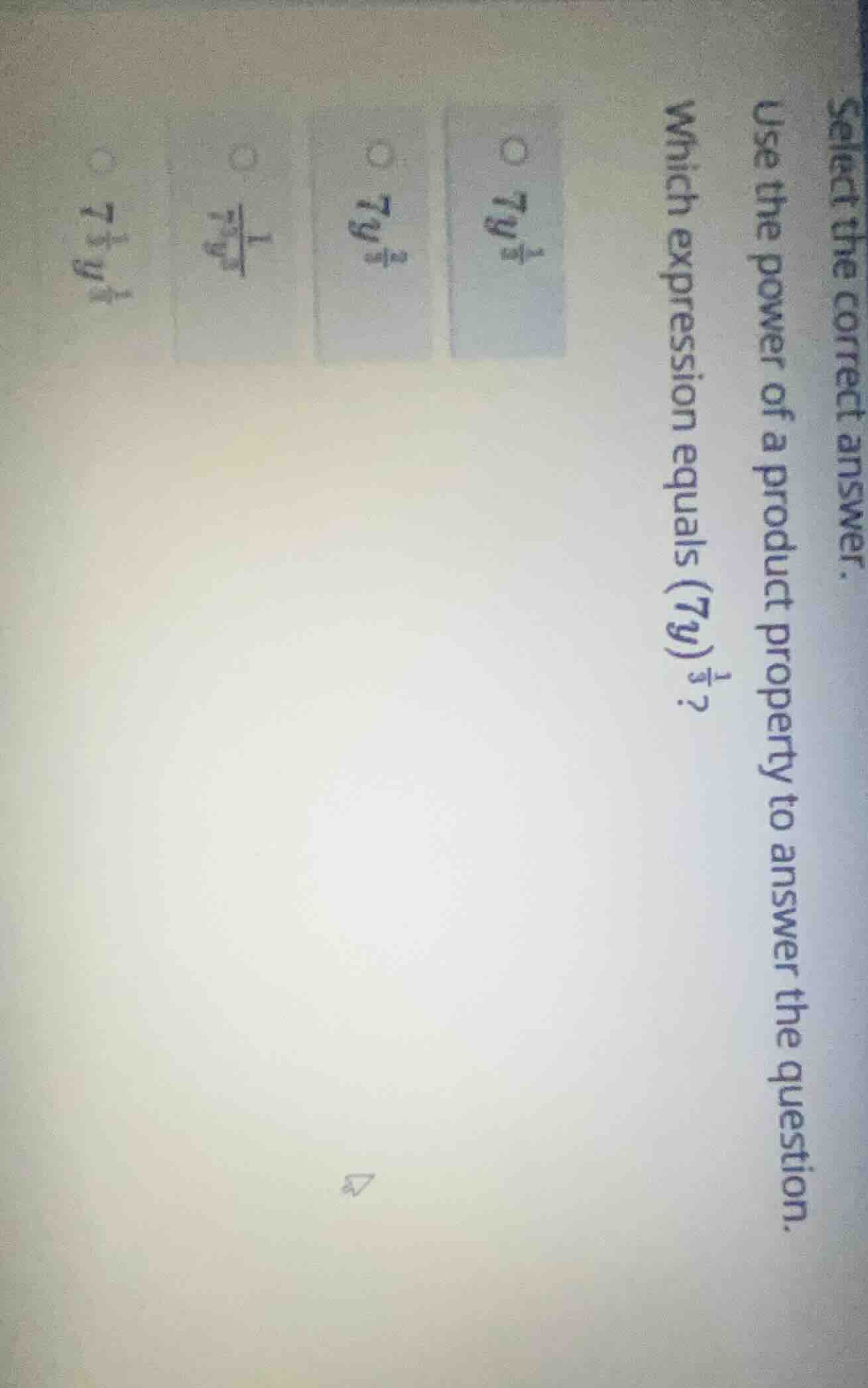 select the correct answer. use the power of a product property to answe…