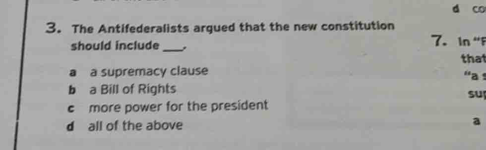 3. the antifederalists argued that the new constitution should include …