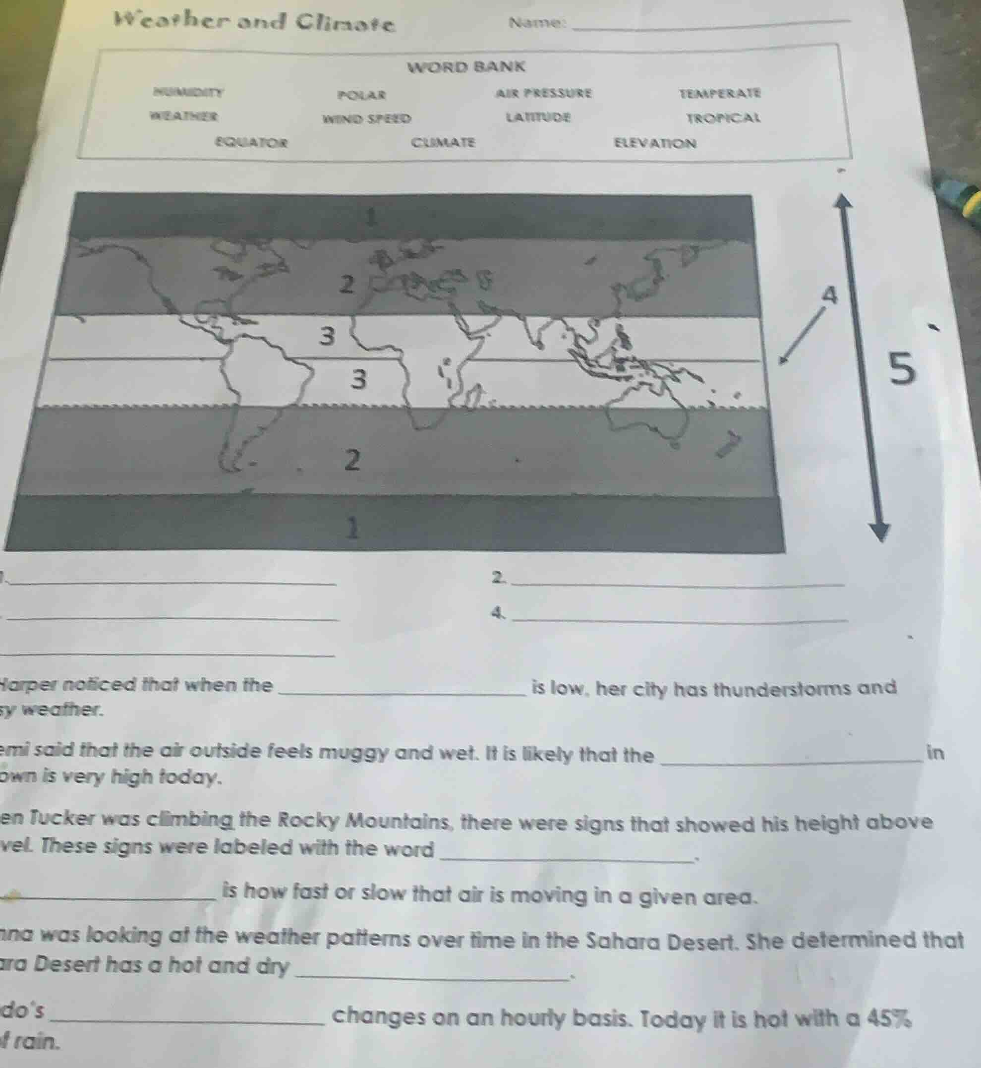 weather and climate name: word bank humidity polar air pressure tempera…