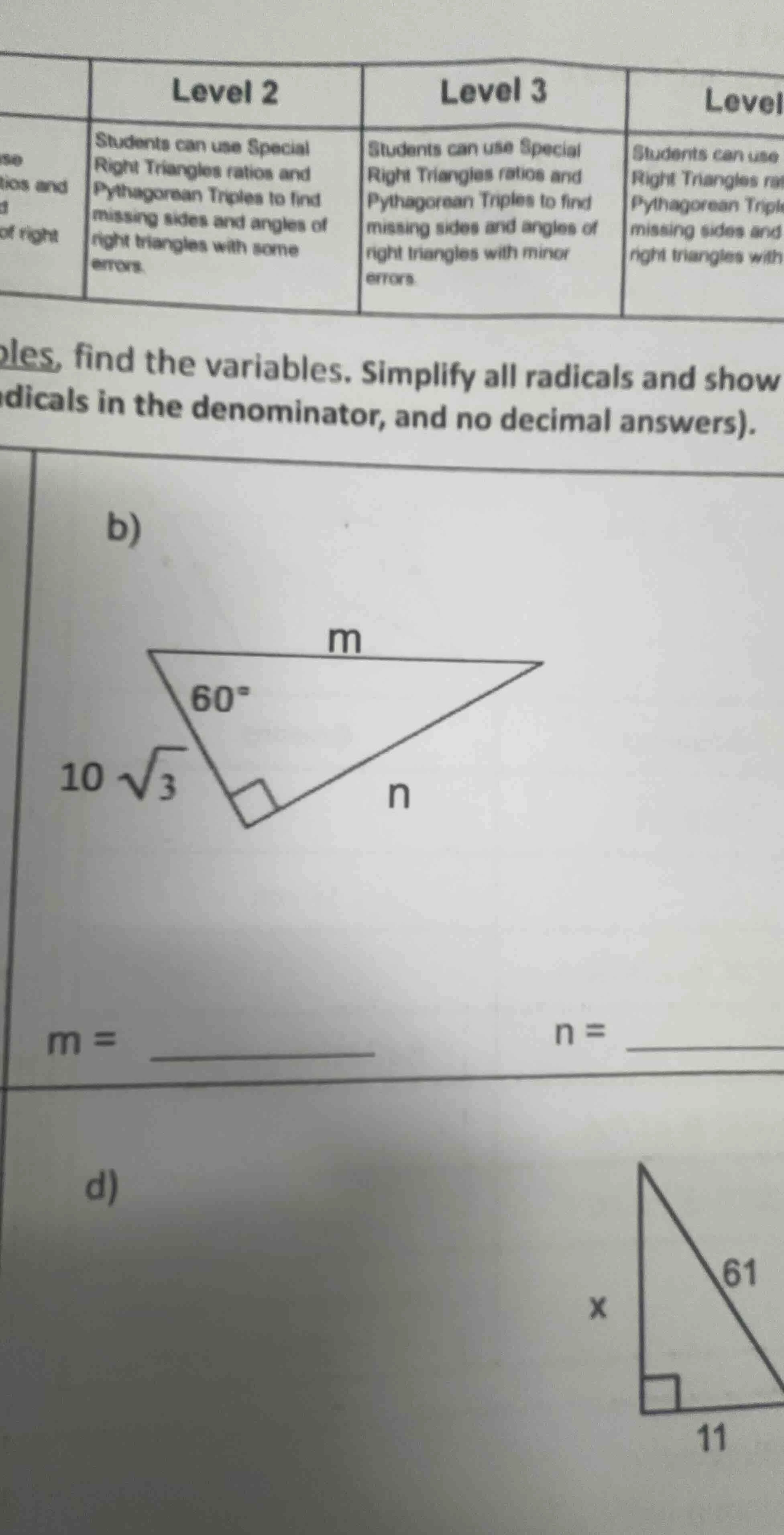 ples, find the variables. simplify all radicals and show dicals in the …