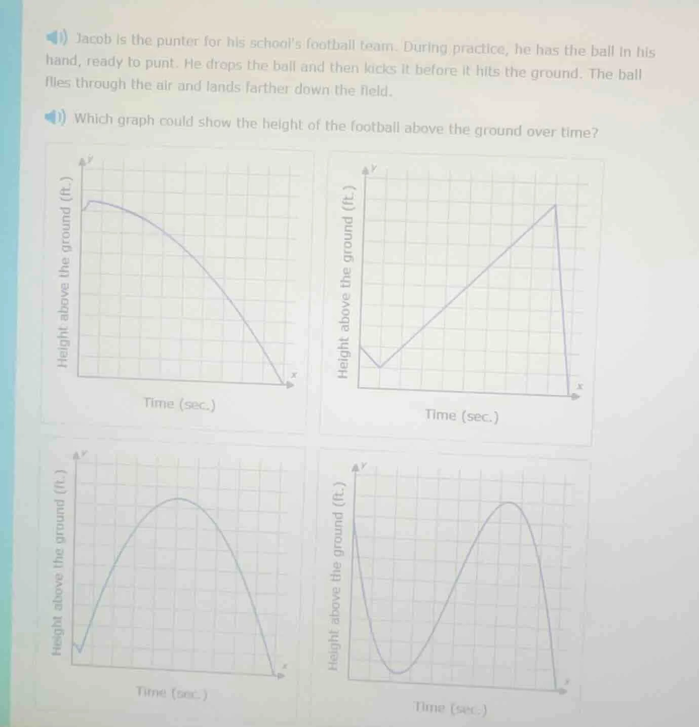 jacob is the punter for his schools football team. during practice, he …