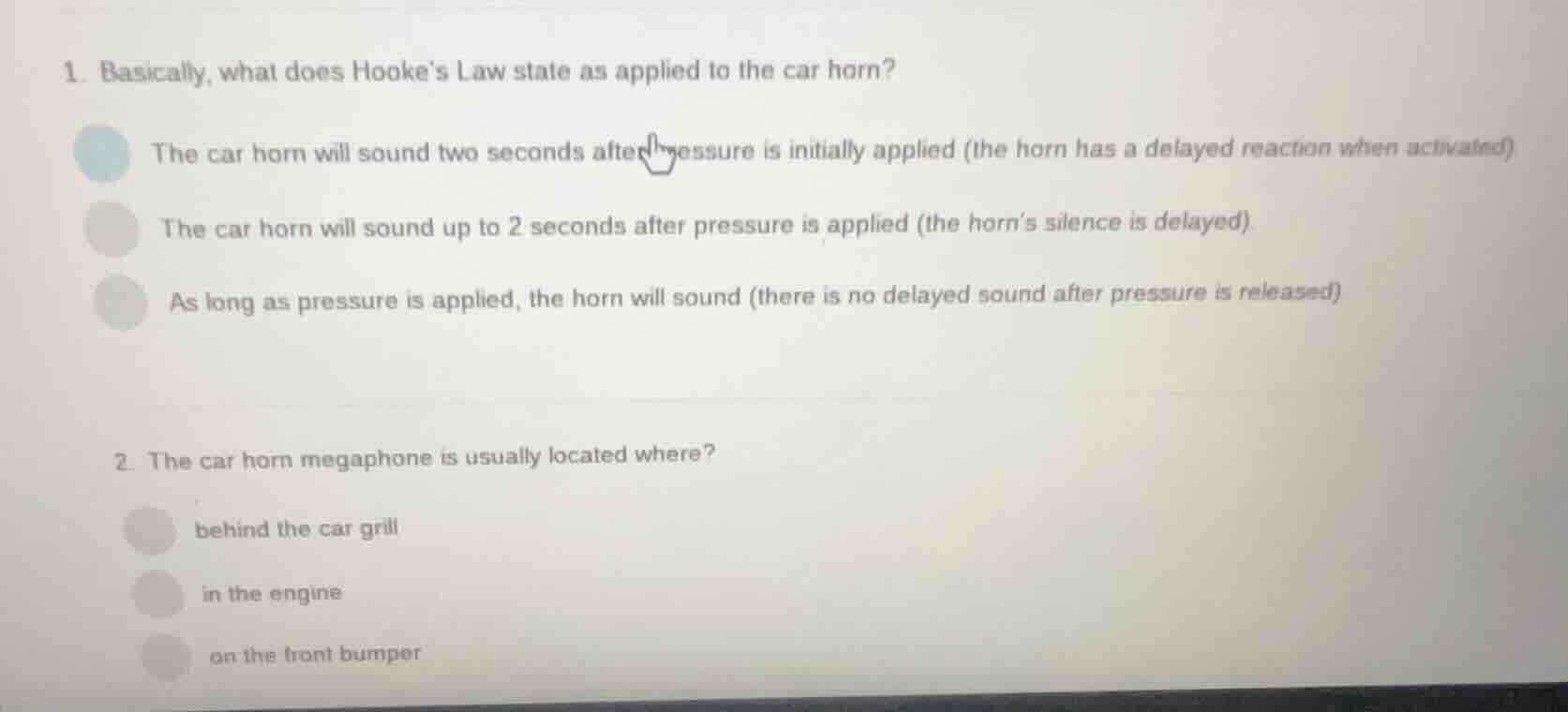 1. basically, what does hookes law state as applied to the car horn? th…