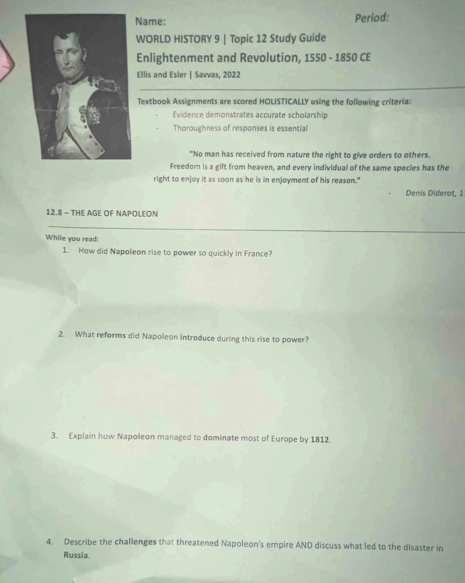 name: period: world history 9 | topic 12 study guide enlightenment and …