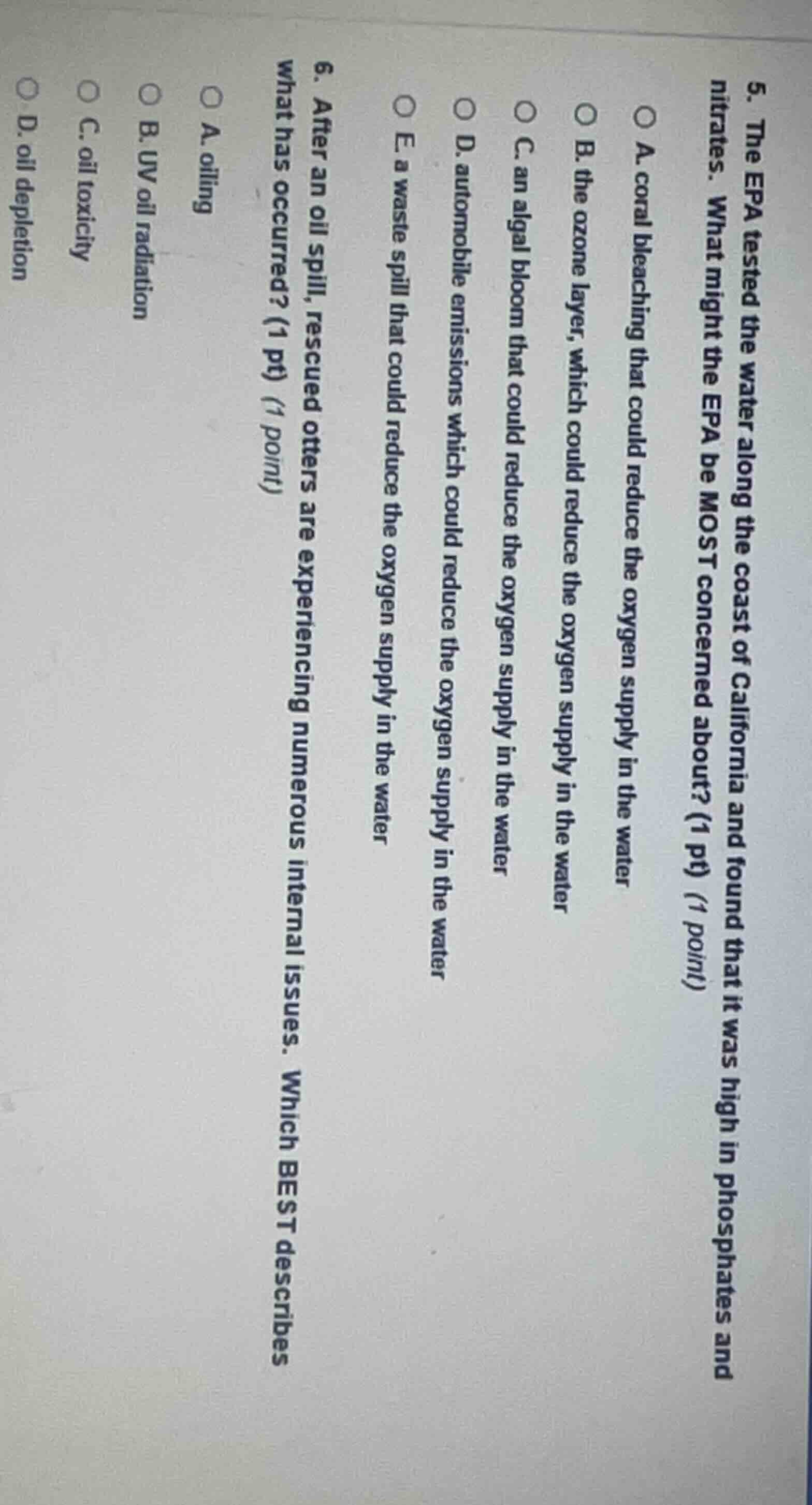 5. the epa tested the water along the coast of california and found tha…