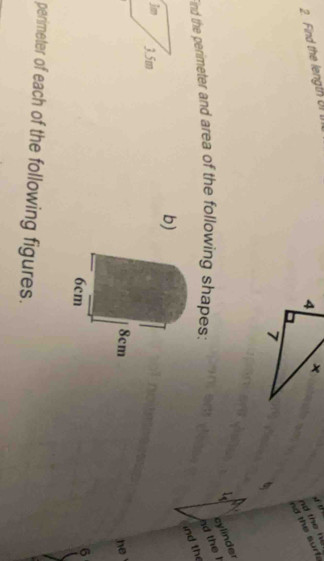 find the perimeter and area of the following shapes. perimeter of each …