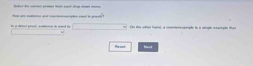 select the correct answer from each drop - down menu. how are evidence …