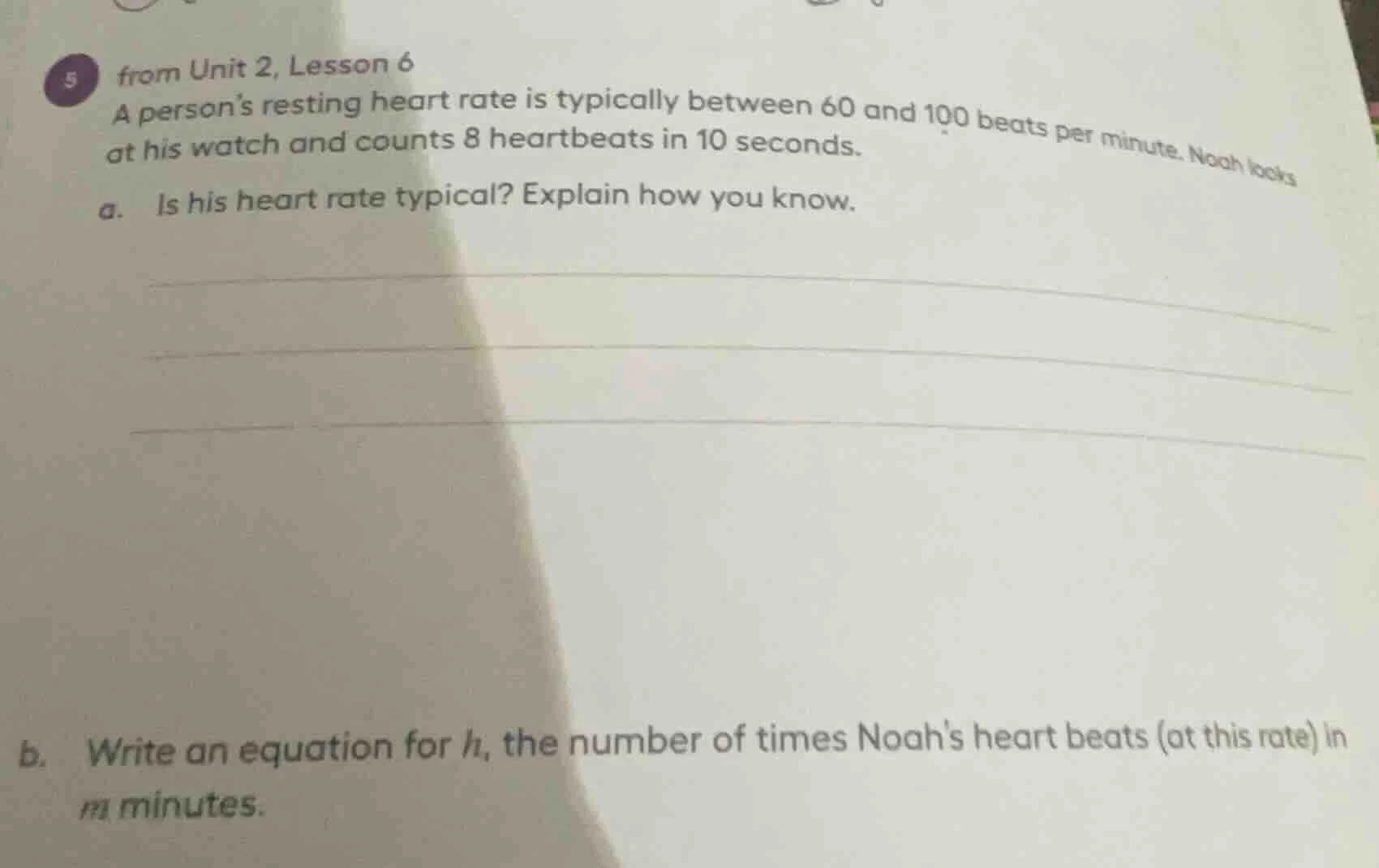 5 from unit 2, lesson 6 a person’s resting heart rate is typically betw…
