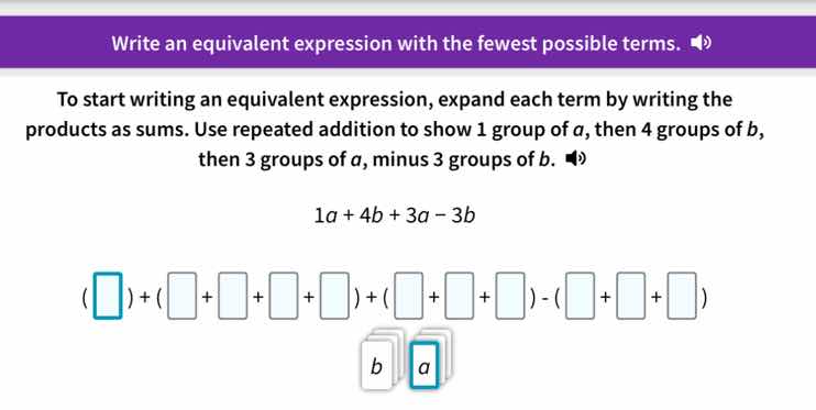 write an equivalent expression with the fewest possible terms. to start…