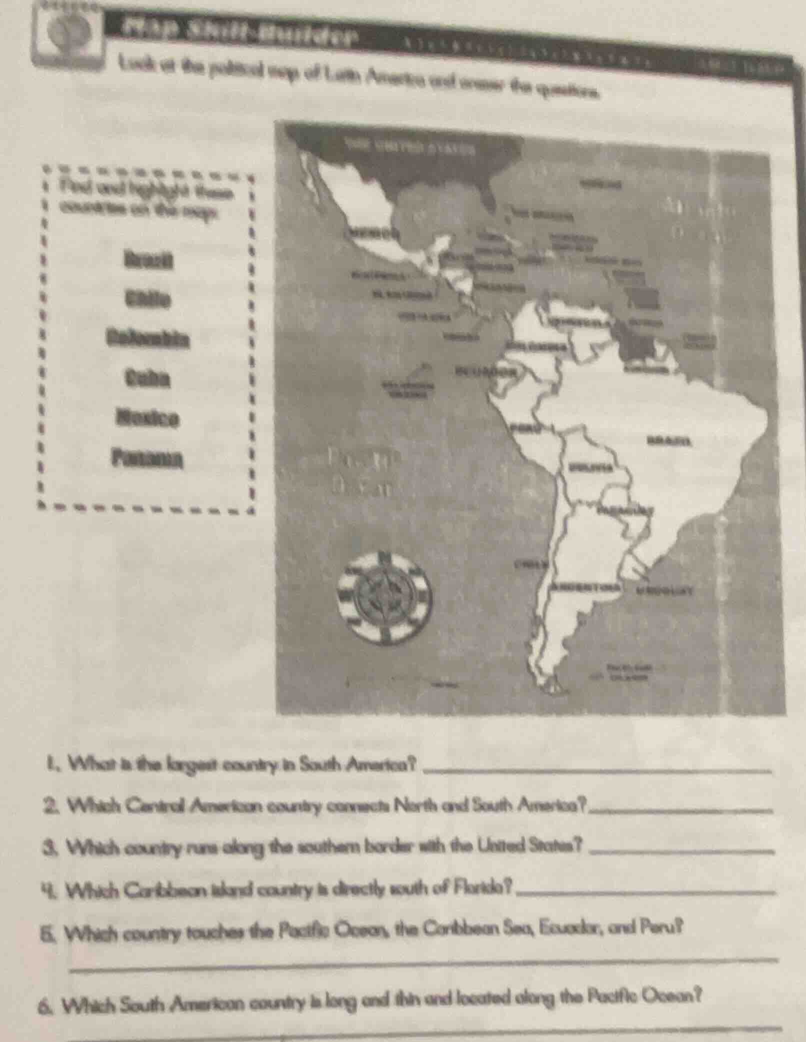 look at the political map of latin america and answer the questions. fi…