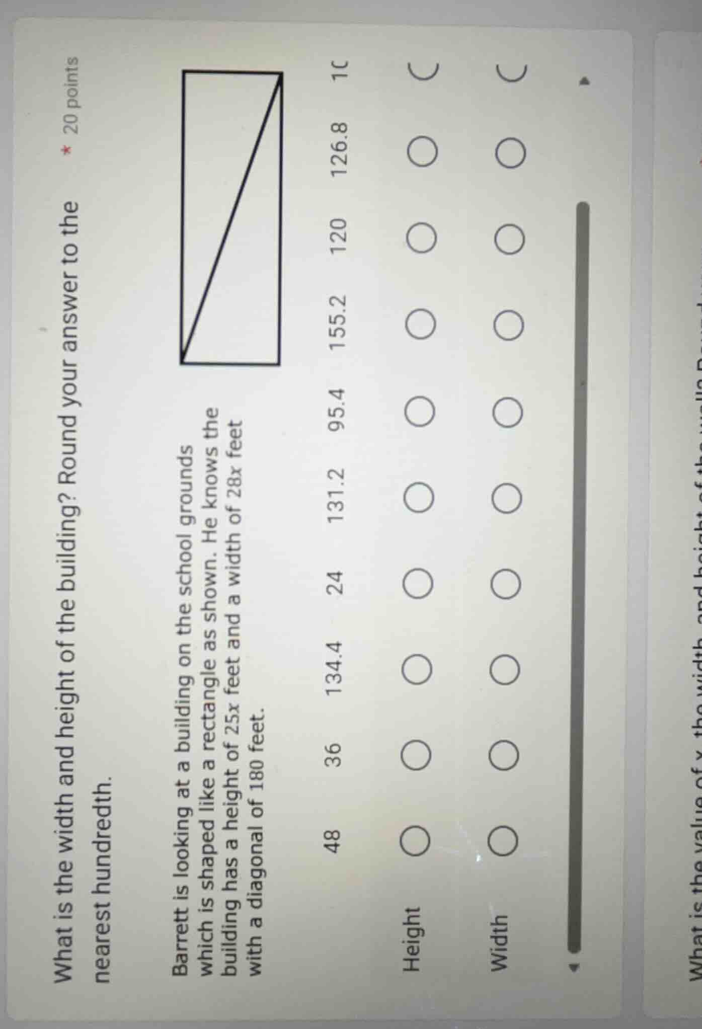 * 20 points what is the width and height of the building? round your an…