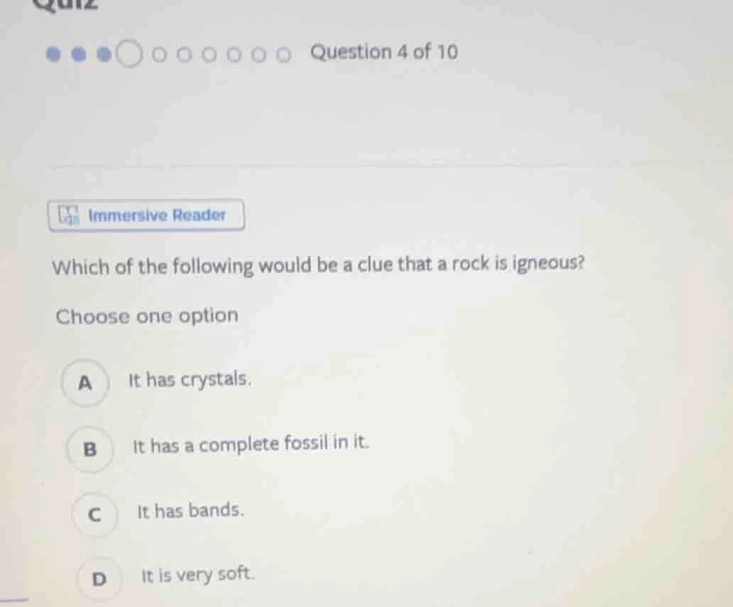 question 4 of 10 which of the following would be a clue that a rock is …