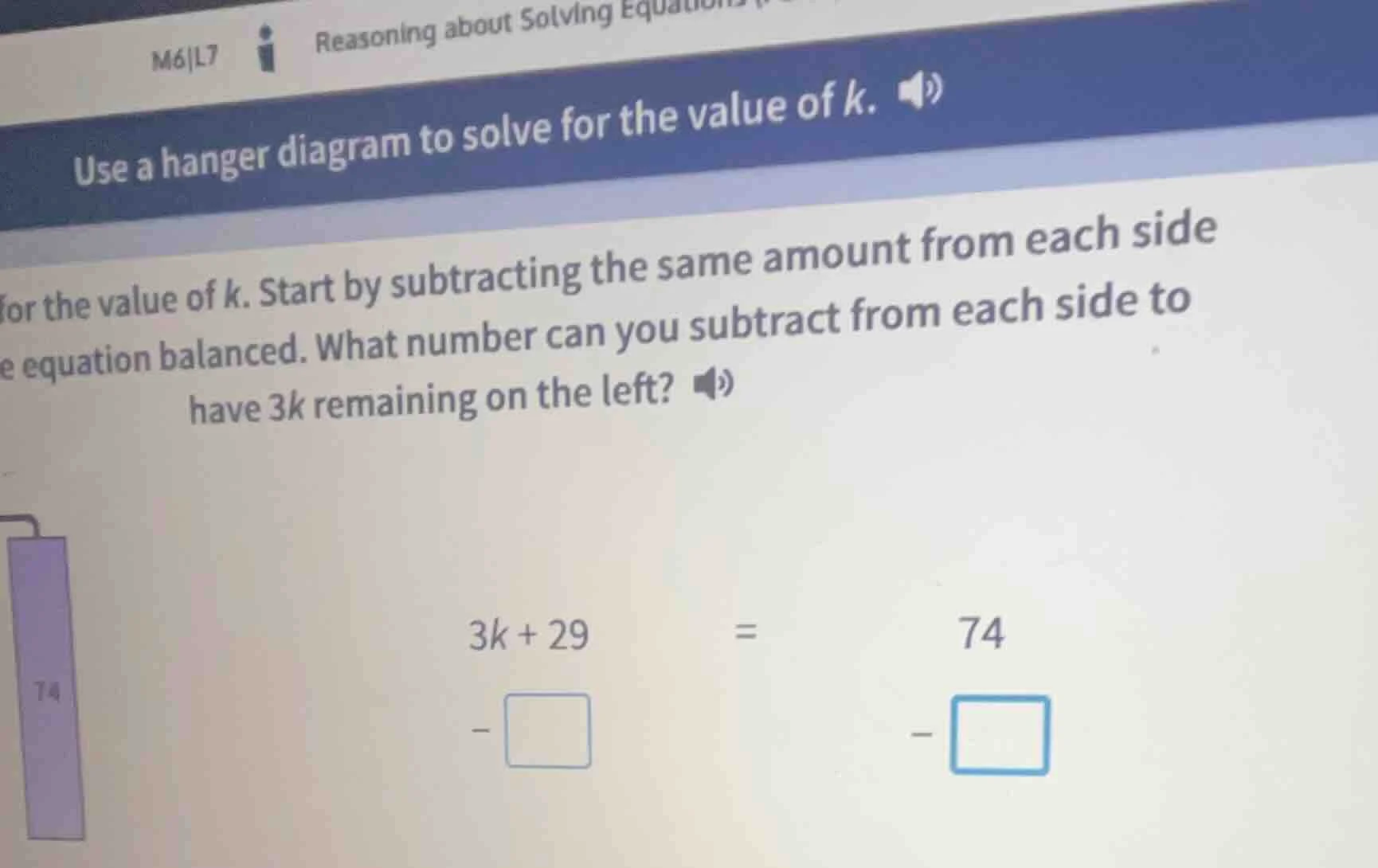 use a hanger diagram to solve for the value of k. for the value of k. s…