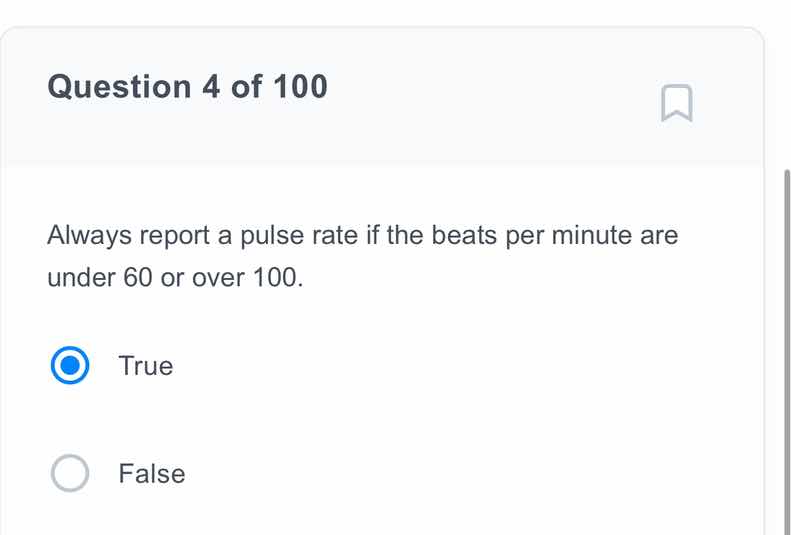 question 4 of 100 always report a pulse rate if the beats per minute ar…