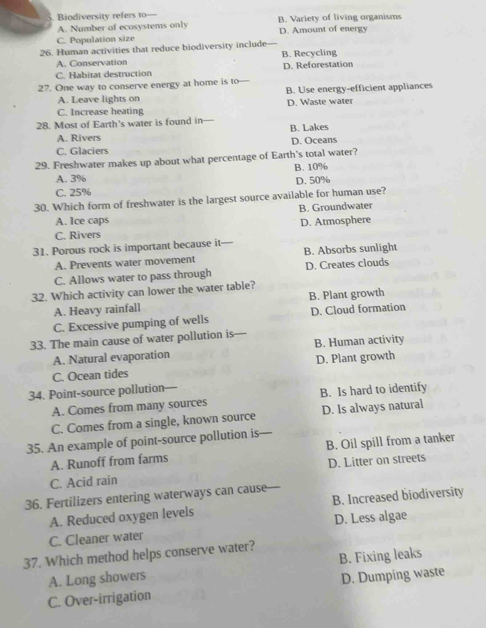 25. biodiversity refers to— a. number of ecosystems only b. variety of …