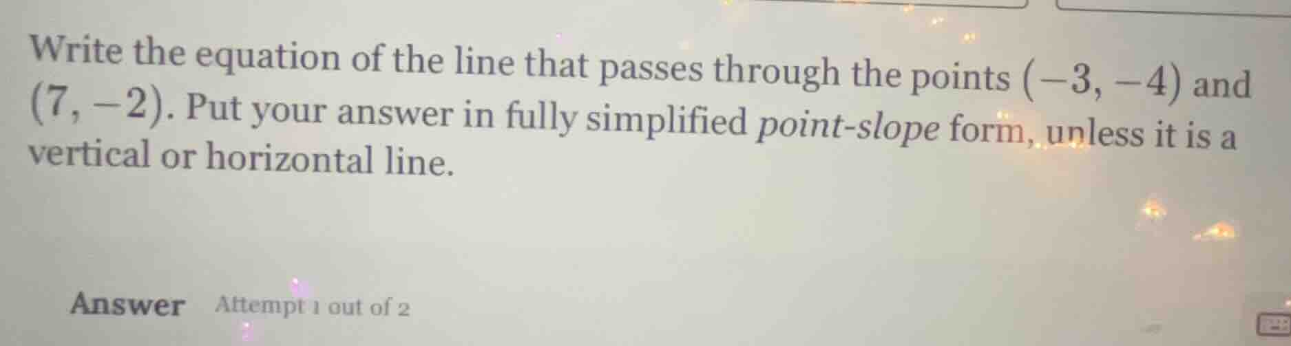 write the equation of the line that passes through the points (-3, -4) …