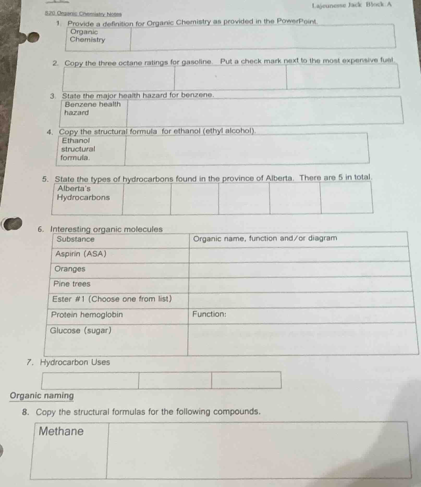 s20 organic chemistry notes 1. provide a definition for organic chemist…