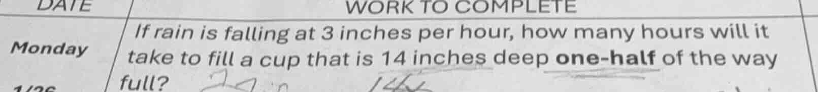 if rain is falling at 3 inches per hour, how many hours will it take to…
