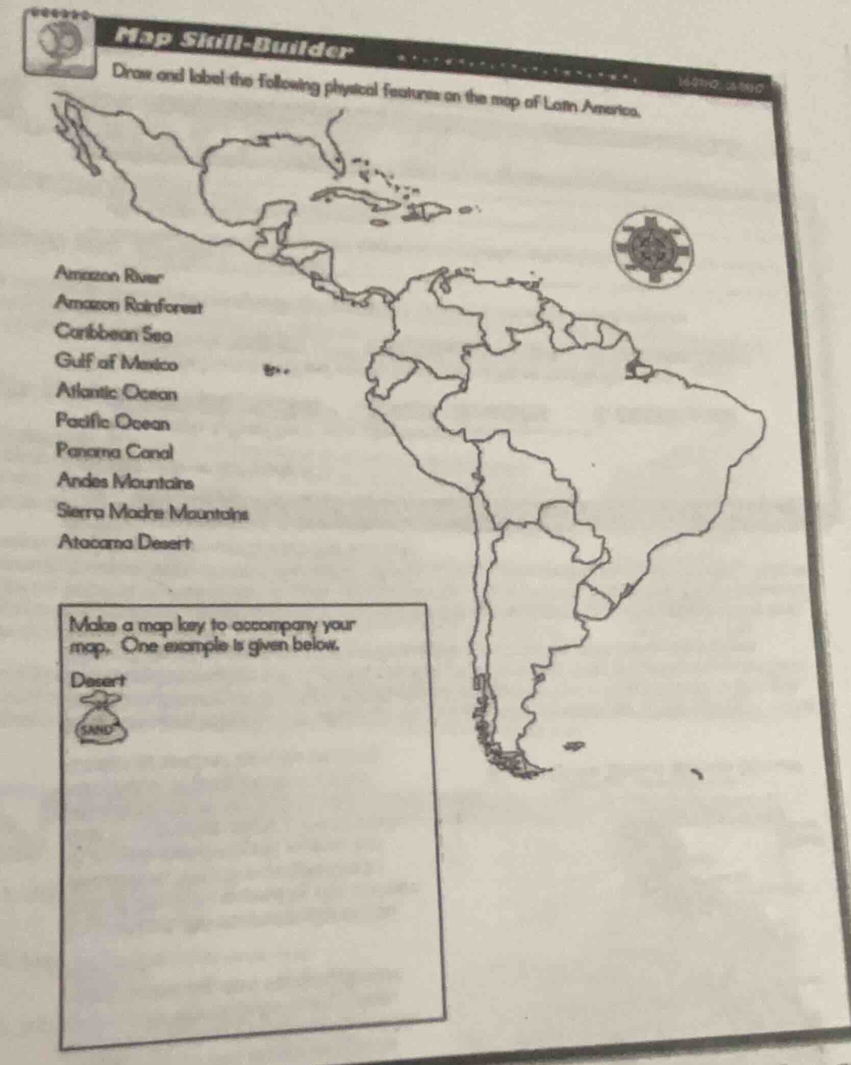 map skill - builder draw and label the following physical features on t…