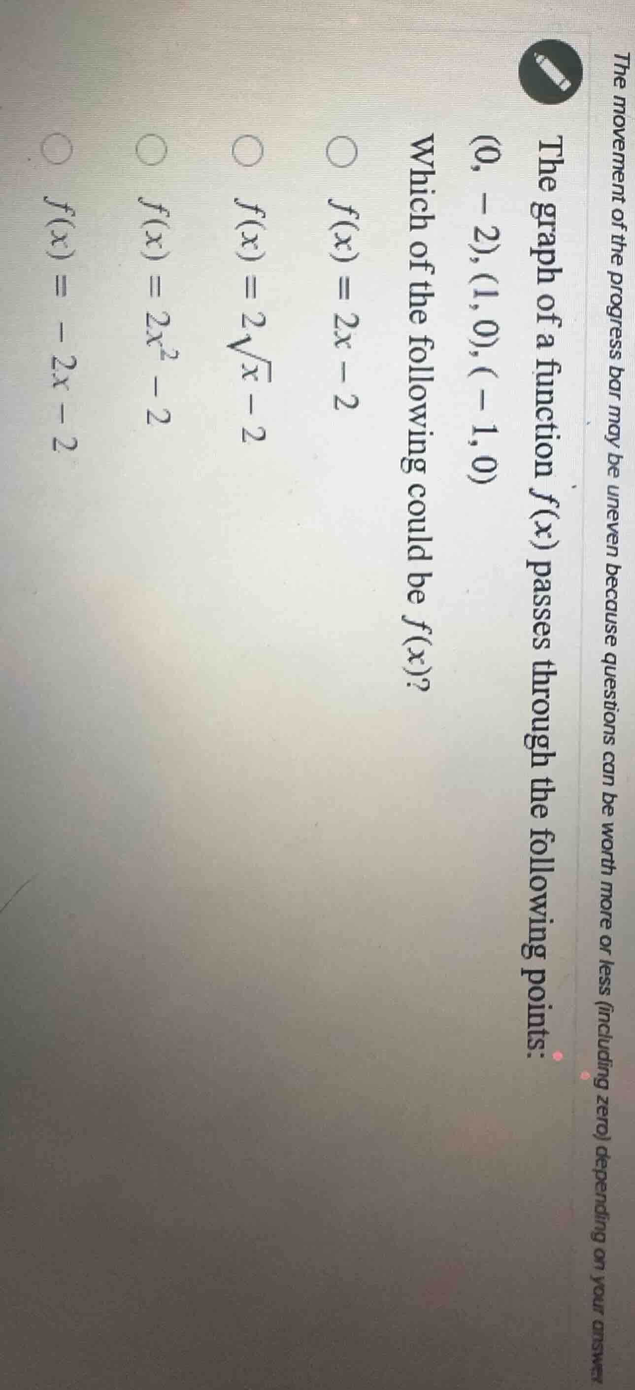 the graph of a function ( f(x) ) passes through the following points: (…