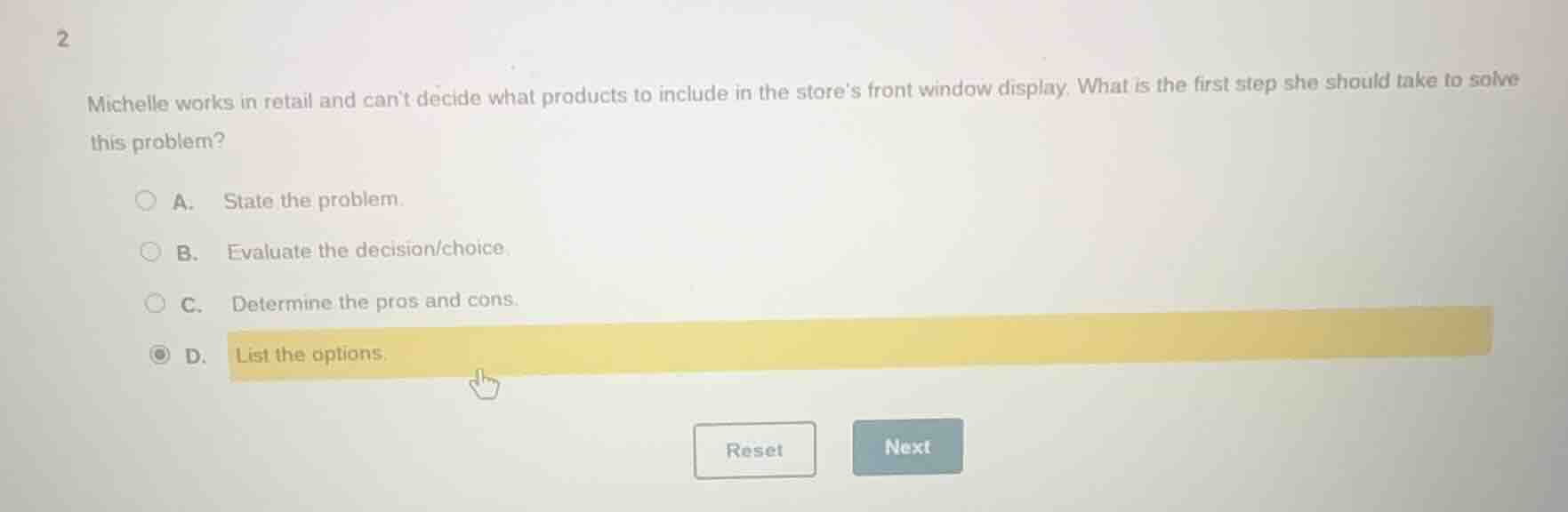 2 michelle works in retail and cant decide what products to include in …