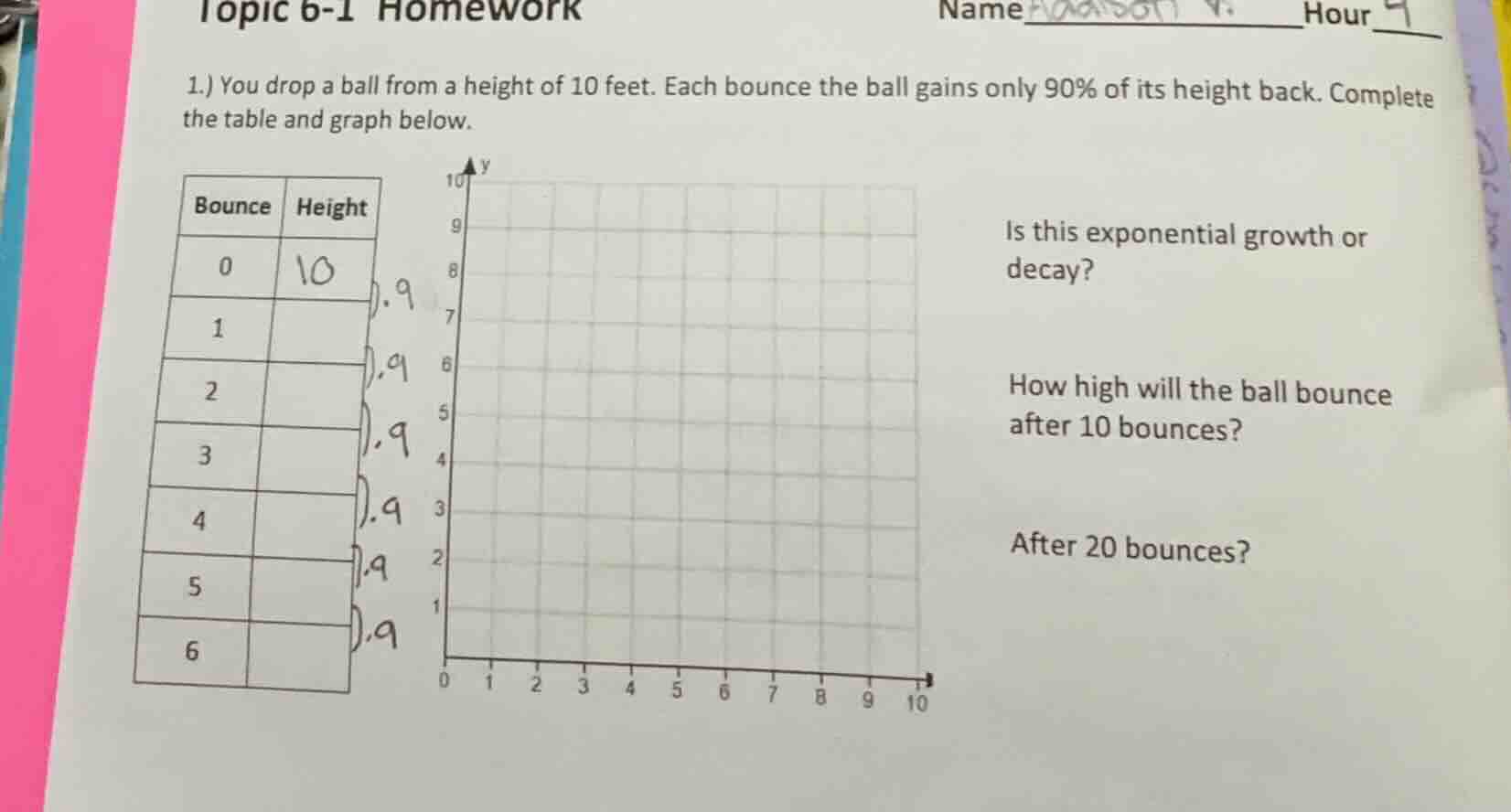 topic 6-1 homework name hour 4 1.) you drop a ball from a height of 10 …