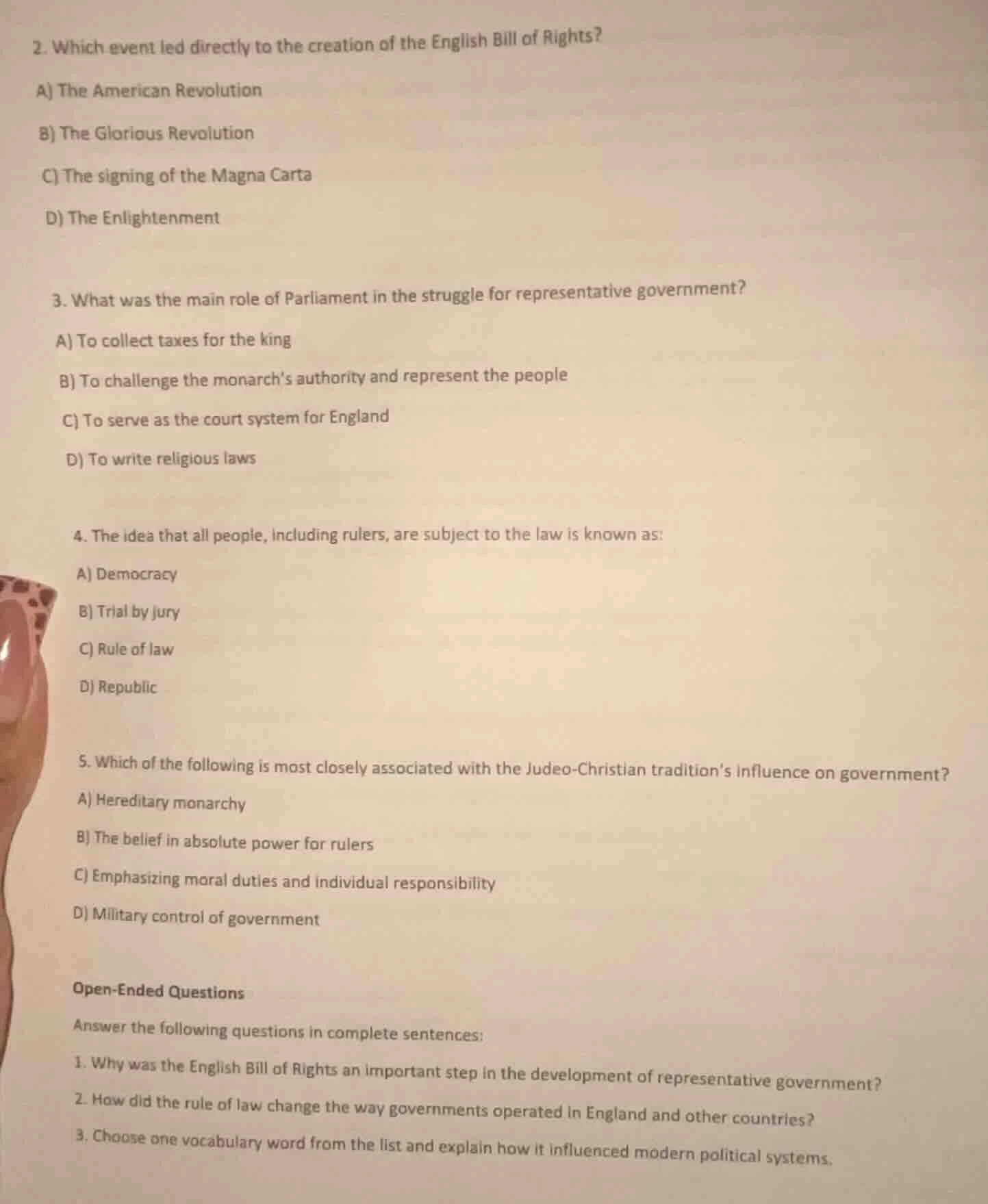 2. which event led directly to the creation of the english bill of righ…