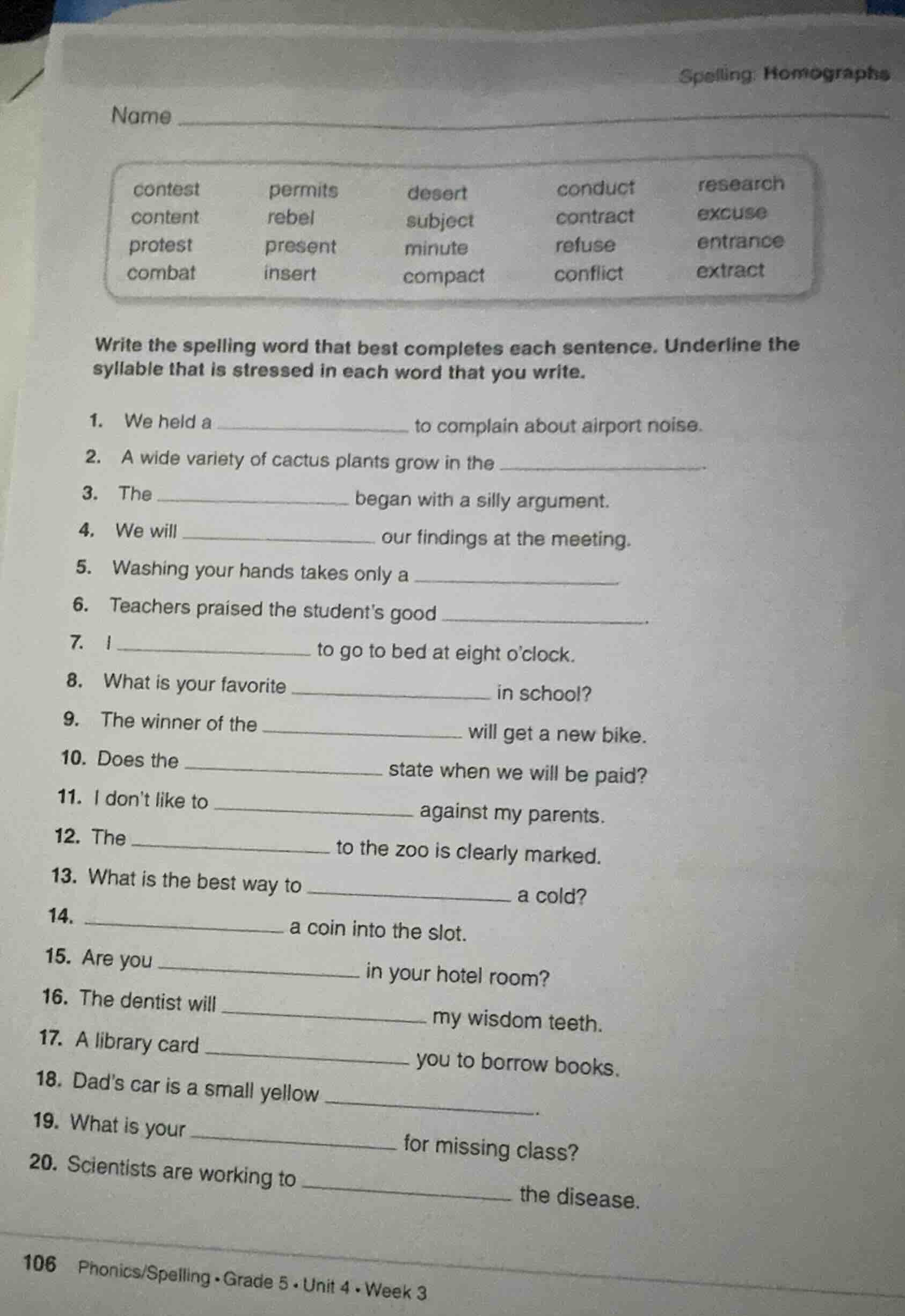 spelling: homographs name contest permits desert conduct research conte…