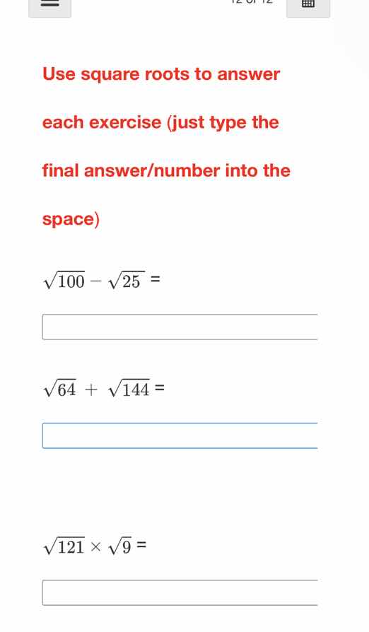 use square roots to answer each exercise (just type the final answer/nu…