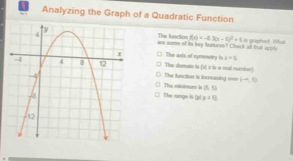 analyzing the graph of a quadratic function the function ( f(x) = -0.3(…