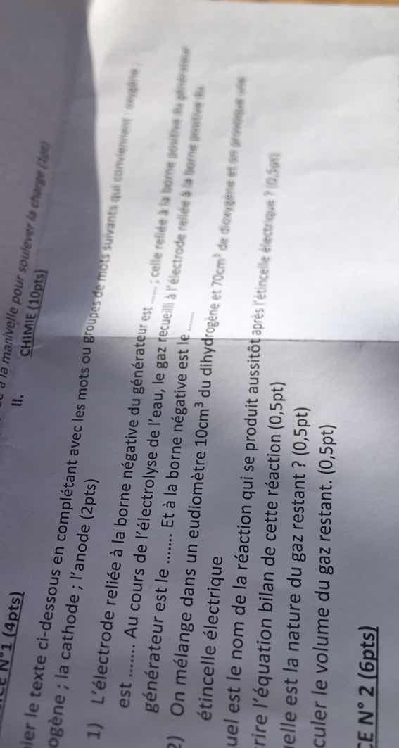 ii. chimie (10pts) 1) compléter le texte ci - dessous en utilisant les …