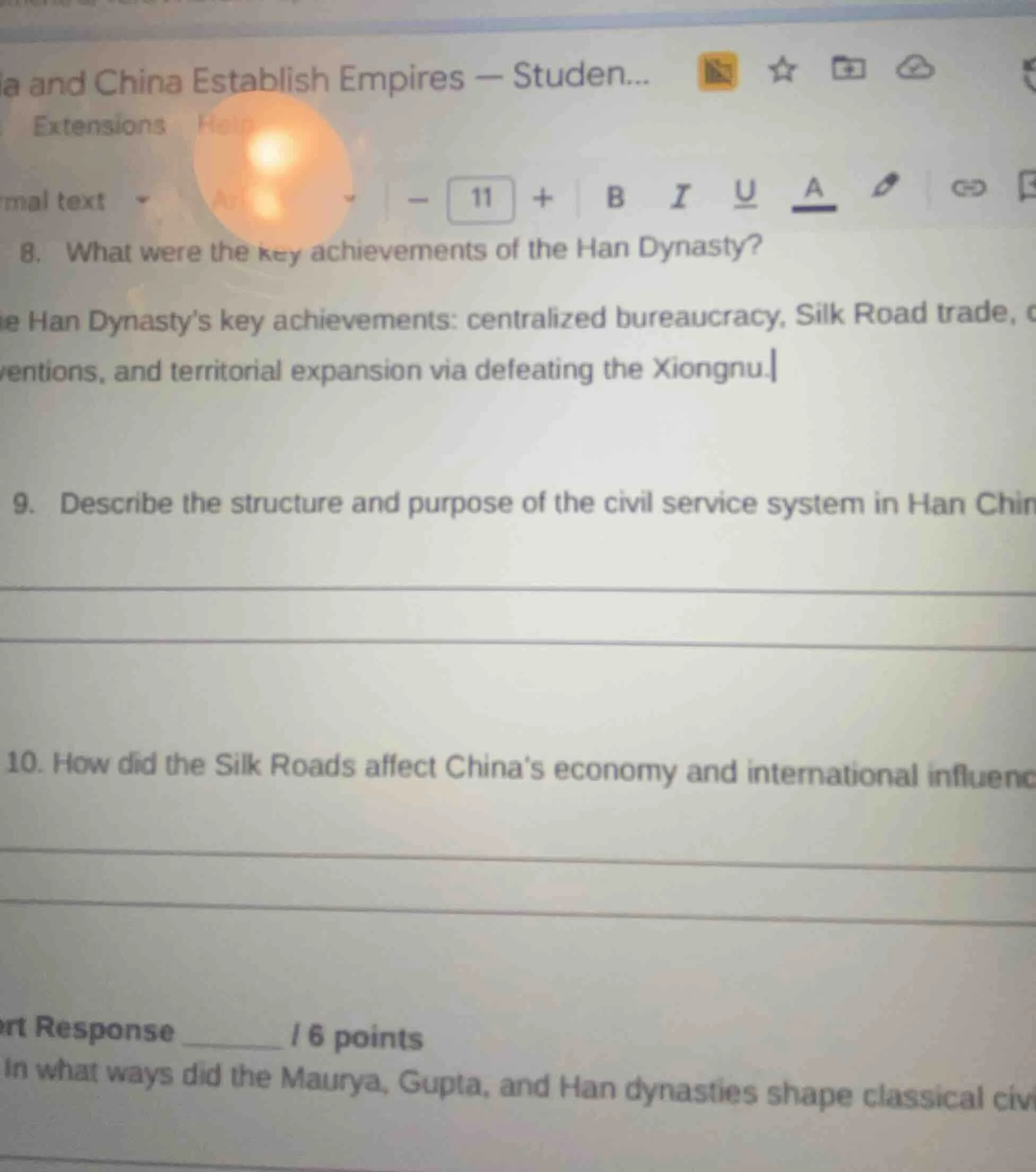 8. what were the key achievements of the han dynasty? the han dynastys …