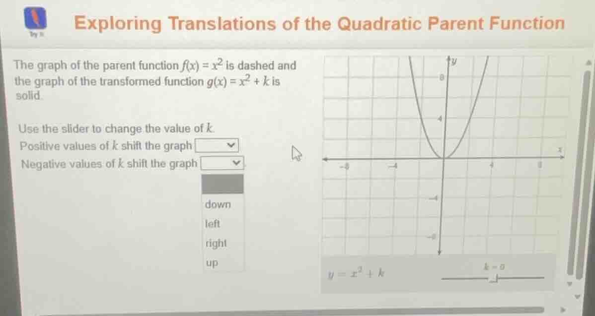 exploring translations of the quadratic parent function the graph of th…