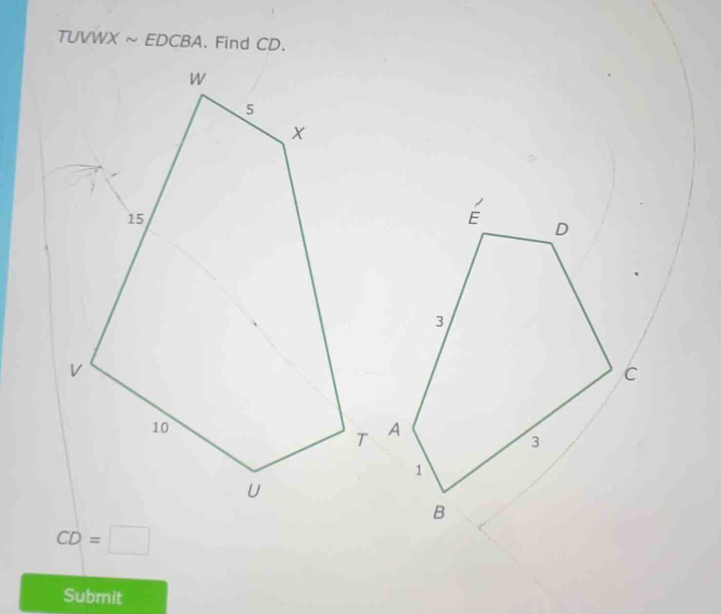 tuvwx ~ edcba. find cd.