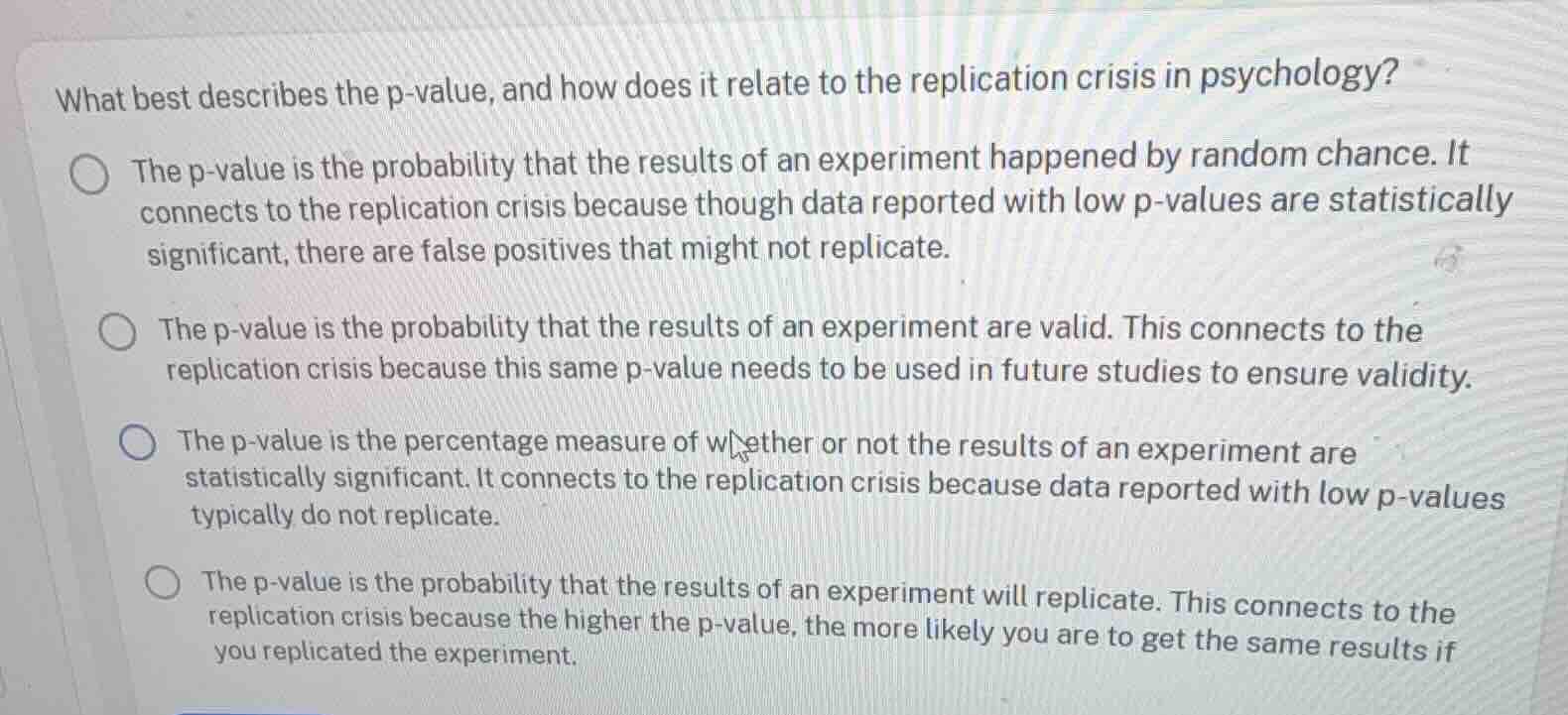 what best describes the p - value, and how does it relate to the replic…