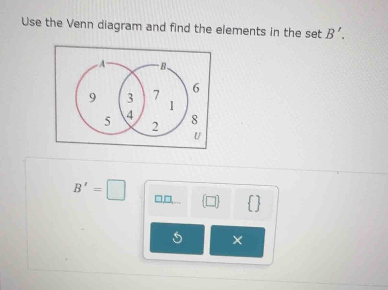 use the venn diagram and find the elements in the set $b$.
