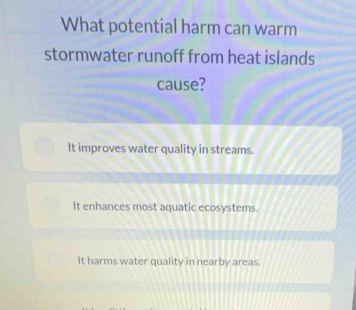 what potential harm can warm stormwater runoff from heat islands cause?…
