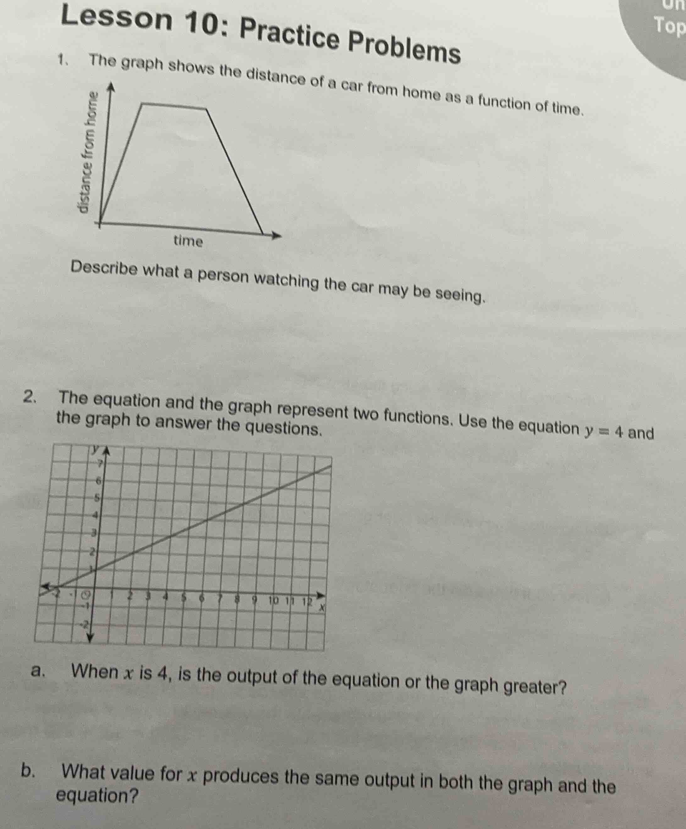 lesson 10: practice problems 1. the graph shows the distance of a car f…