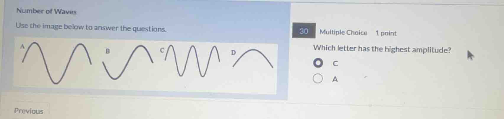 number of waves use the image below to answer the questions. 30 multipl…