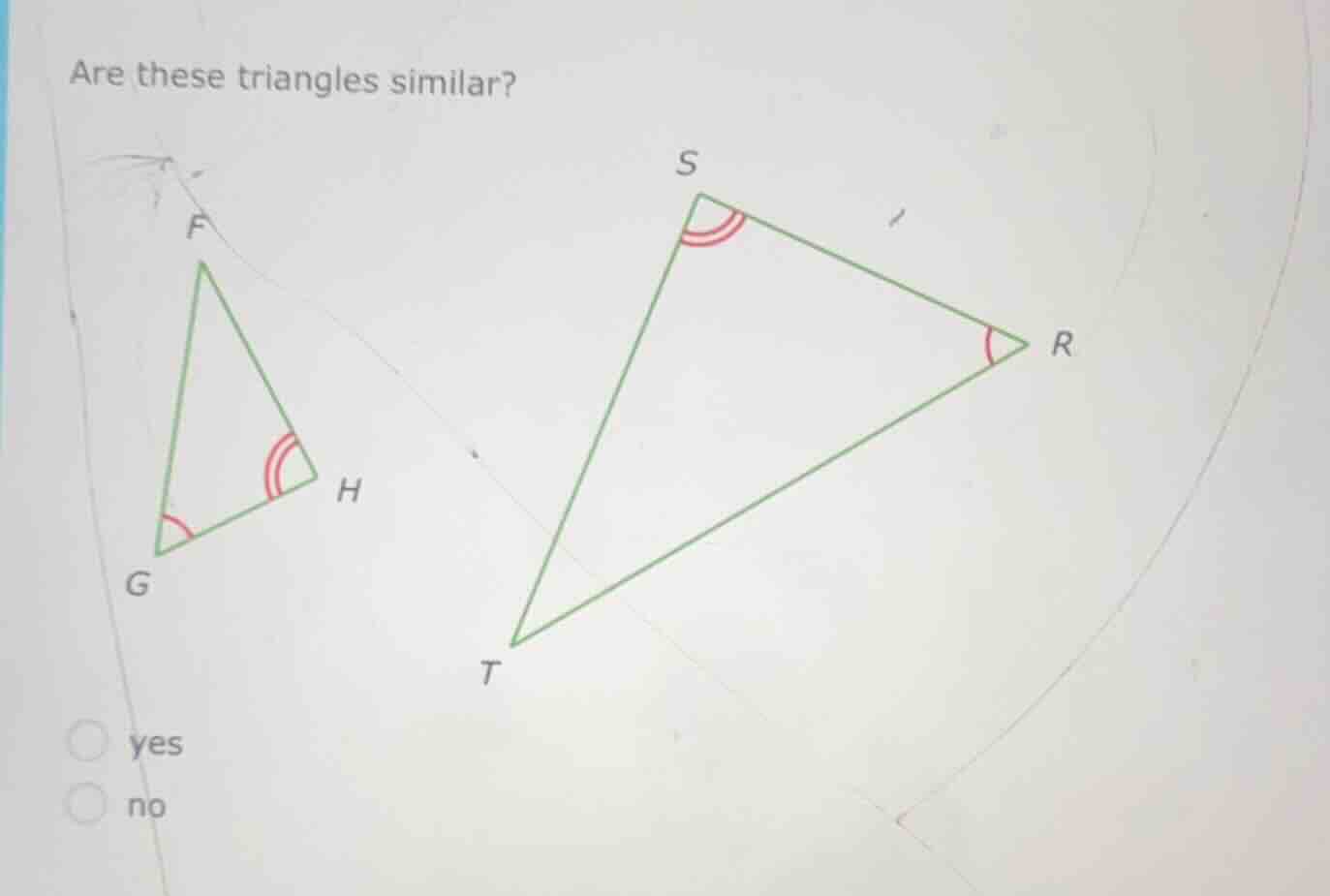 are these triangles similar? options: yes, no