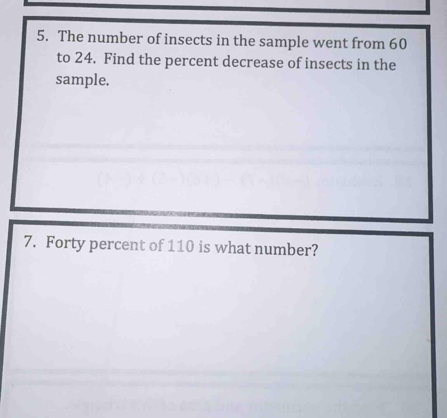 5. the number of insects in the sample went from 60 to 24. find the per…